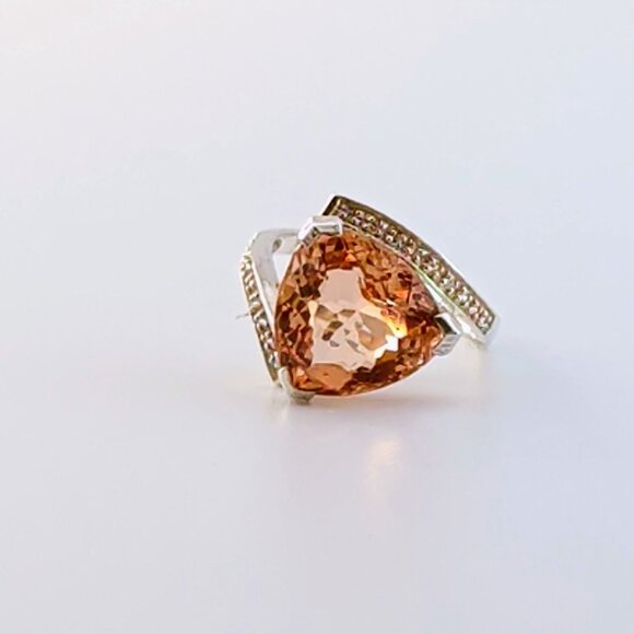 Huge Champagne Quartz Trilliant Fantasy-Cut Sterling Silver Cocktail Ring Size 8 - Picture 1 of 11